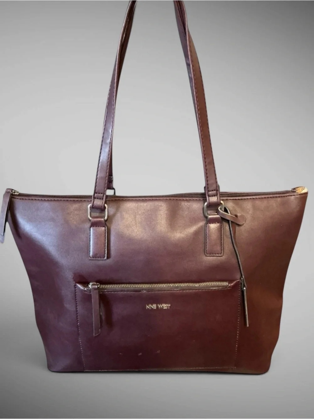 Nine West Dark Brown Mahogany Leather Tote Laptop